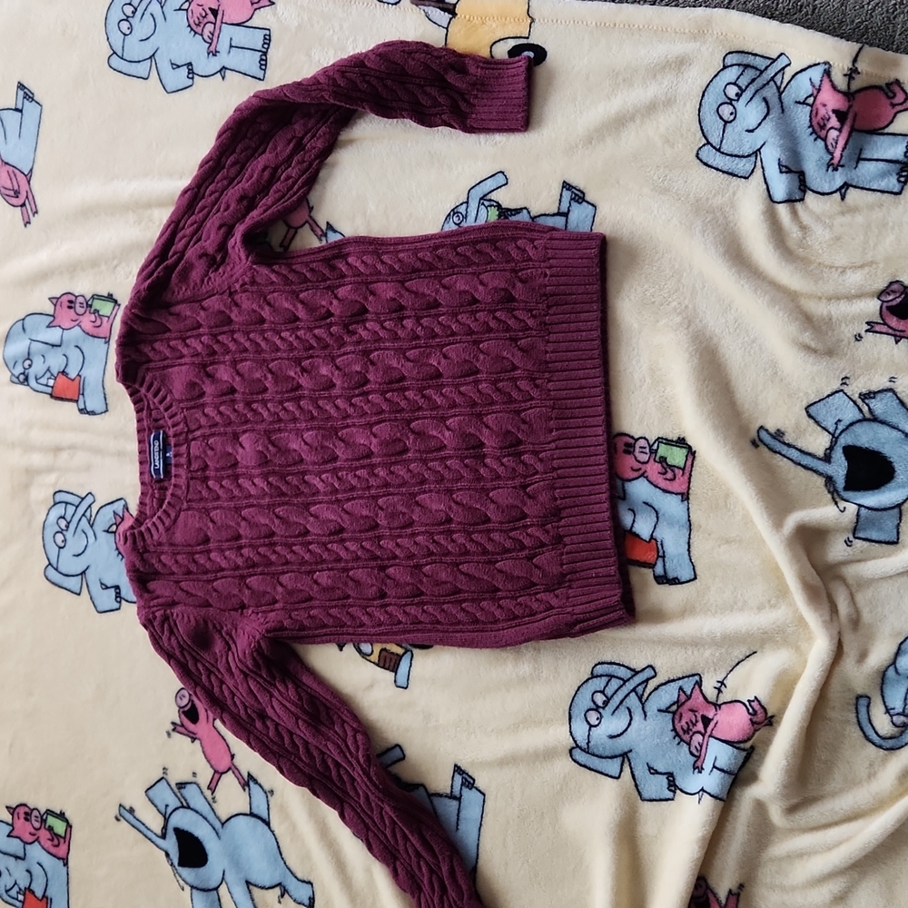 Lands End Maroon Cable Knit Sweater Size Small